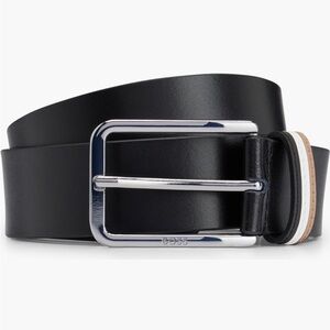 New BOSS Calis Leather Belt with Stripe Keeper Loop size 44 made in Italy